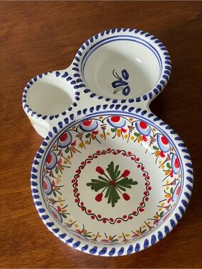 Spanish Hand-Painted Tapas Divided Olive & Dip Dish by Ceramica de la Cal